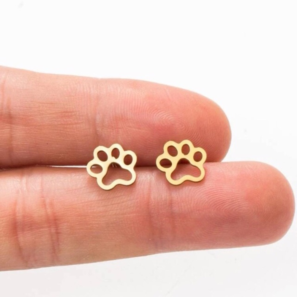 🐾 Paw Print Stainless Steel Stud Earrings NWT - Picture 2 of 12
